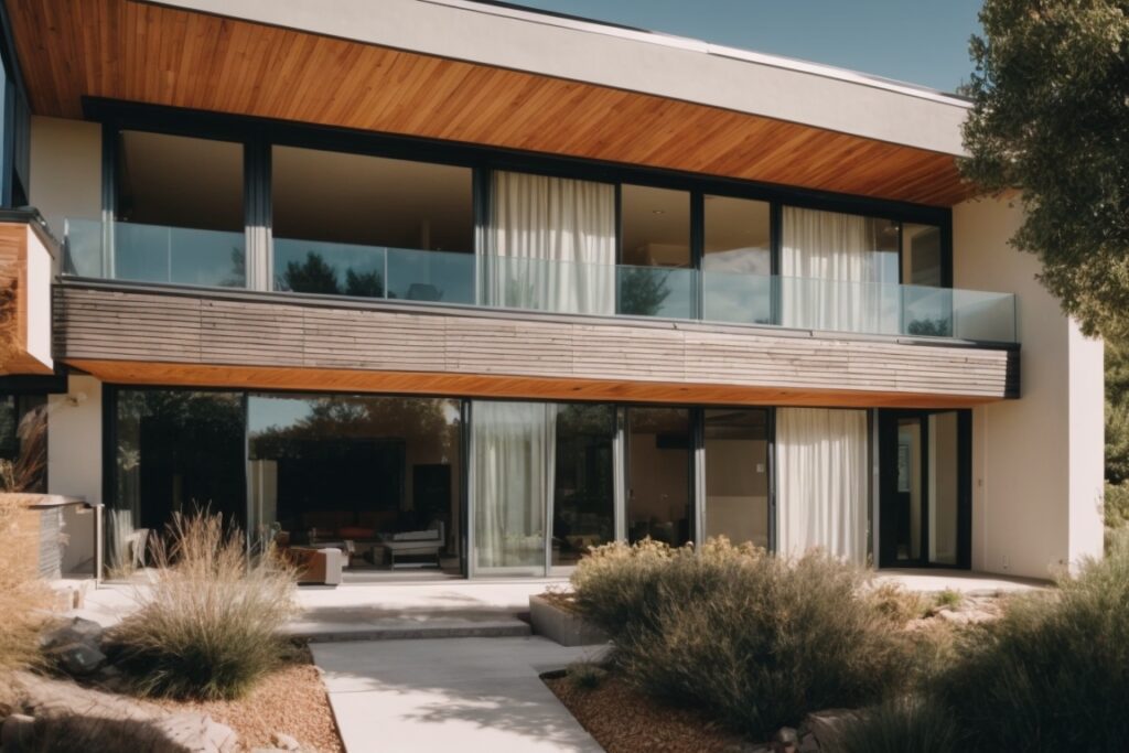 Modern home with tinted windows in suburban Salt Lake City