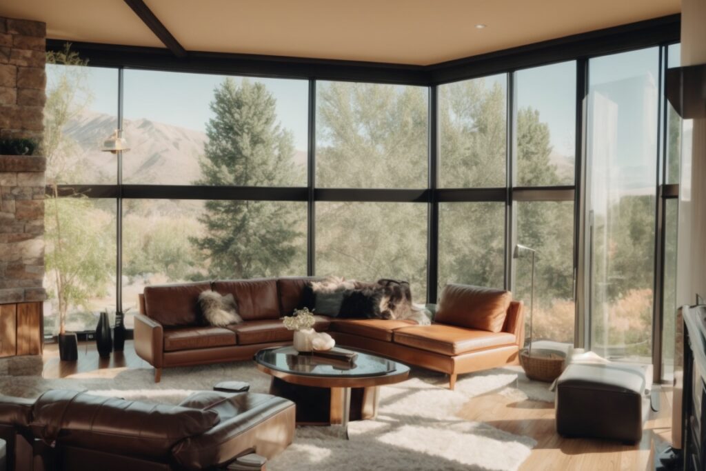 Salt Lake City home interior with window tinting, opaque windows, and natural light