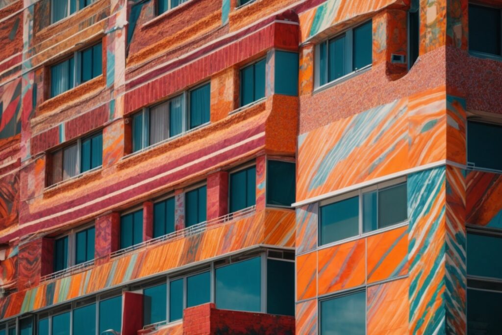 colorful building wraps in Salt Lake City with vibrant patterns