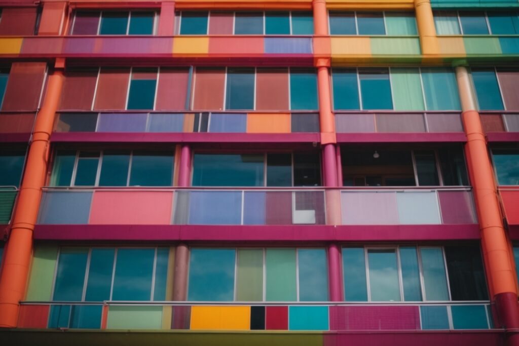 colorful and vibrant building wrapped in protective exterior film in Salt Lake City