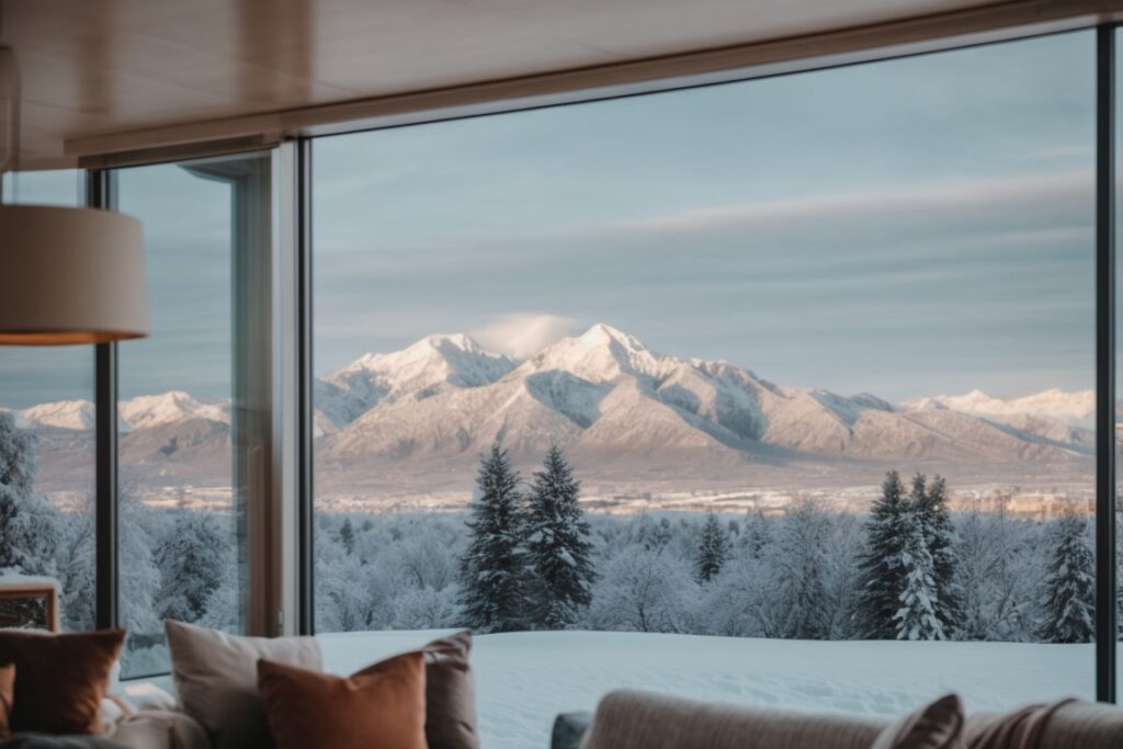 Salt Lake City home with energy saving window film overlooking snow-capped mountains