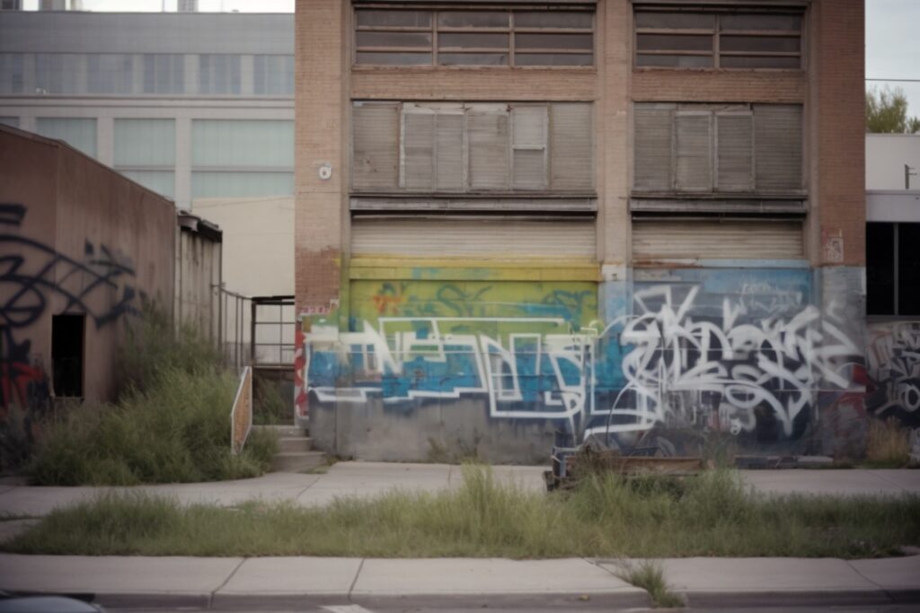 Salt Lake City building with graffiti visible before application of anti-graffiti film