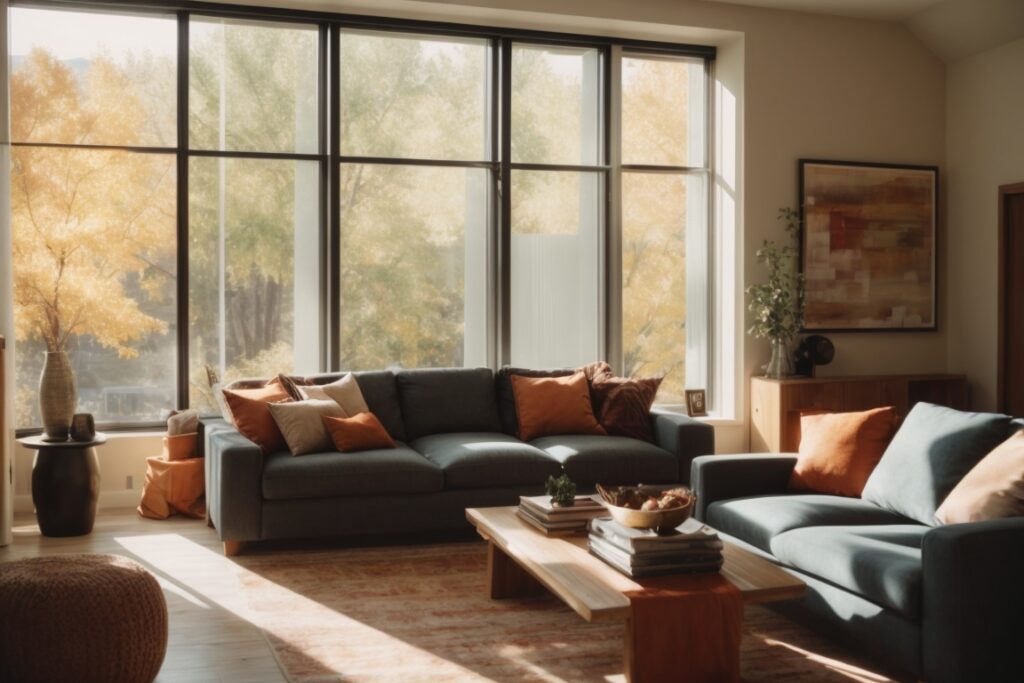 Sunny Salt Lake City home interior with solar window film applied