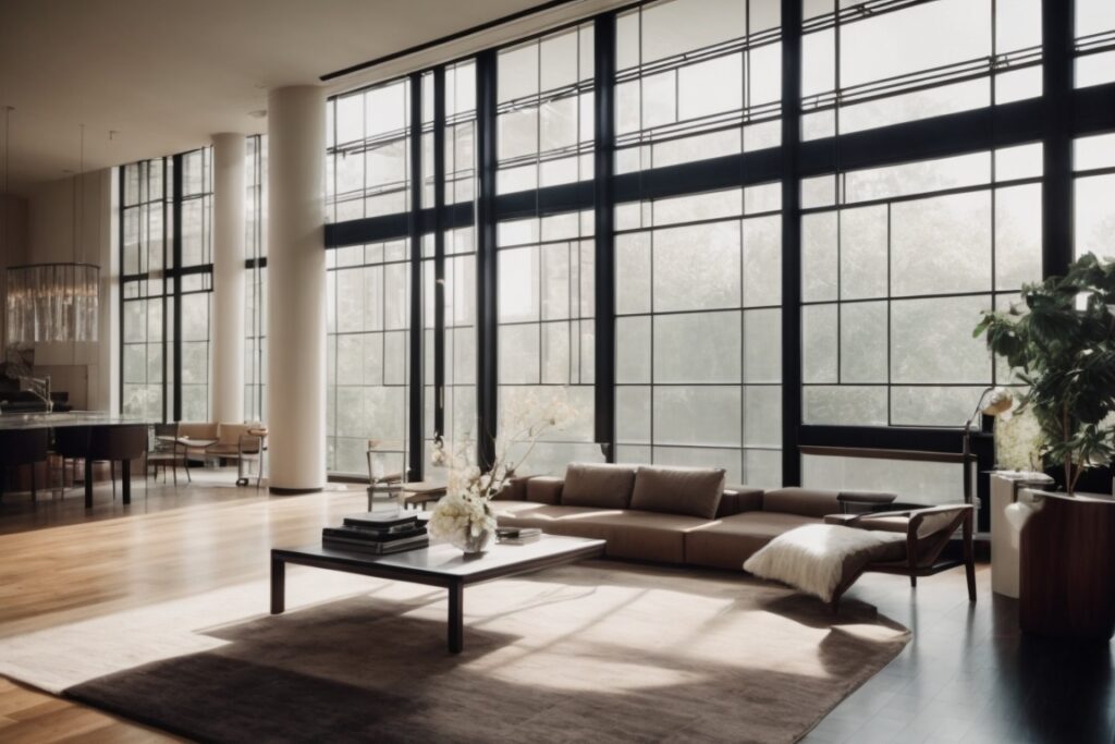 elegant frosted glass windows in a stylish living room