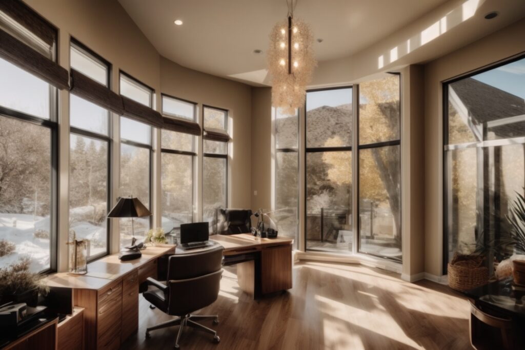interior home office Salt Lake City with sun filtering window film